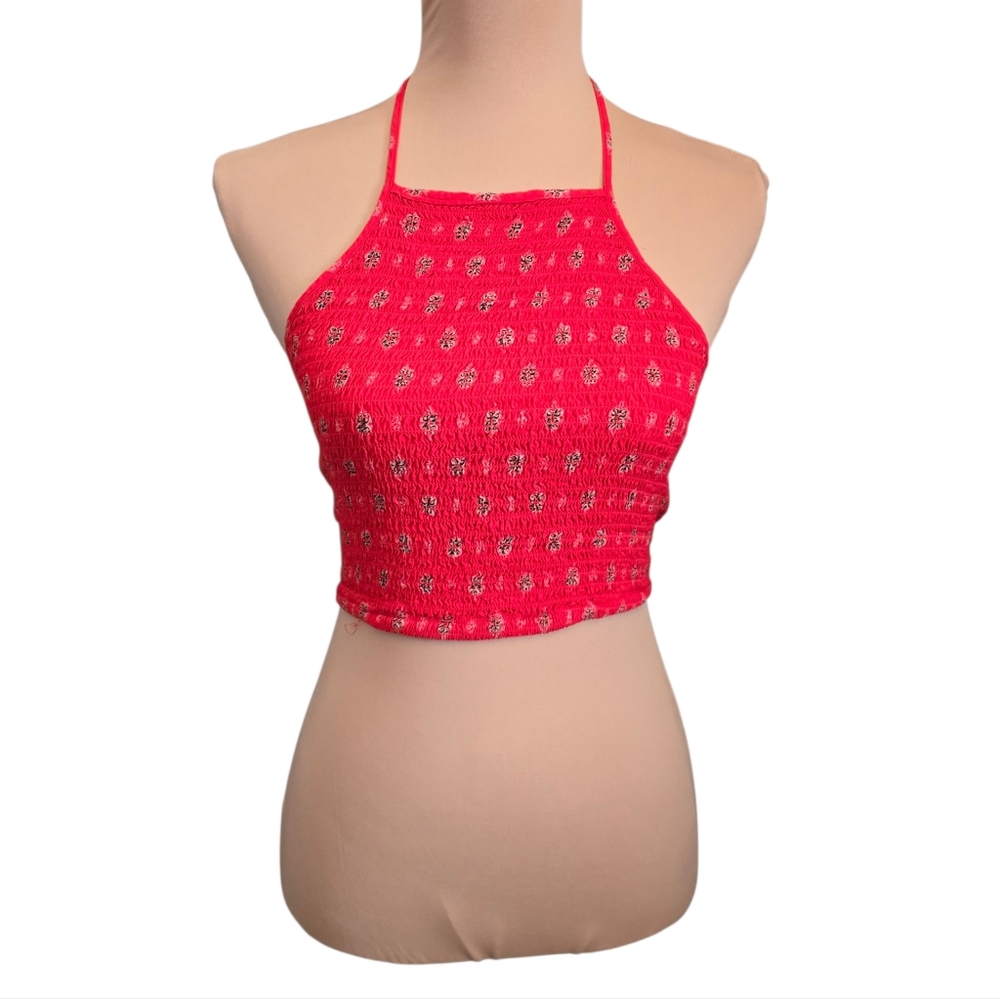 Hollister Vibrant Red Halter Smocked Crop Top - Small